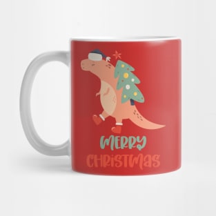 Dinosaur Carrying a Christmas Tree Mug